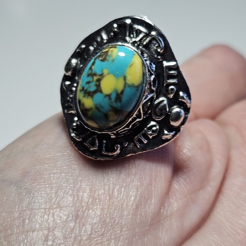 Silver Tone Turquoise Adjustable Ring - image 4